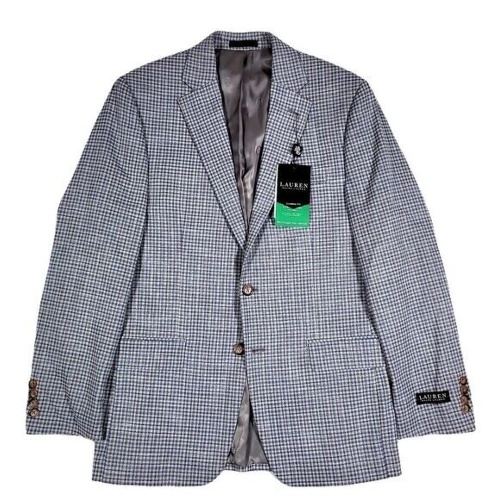 Lauren Ralph Lauren‎ Sport Coat Mens 44L 44 UltraFlex Grey Blue Check $295